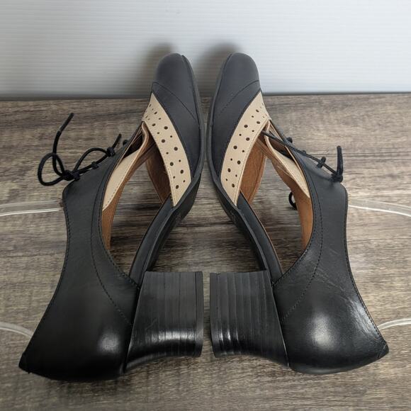 Miz Mooz Fleur Oxford Heel Shoes Size 8 Black Beige - Picture 7 of 12